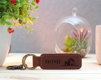 Engraved Leather Key Holder, Leather Personalized Keychain, Custom Keychain with Hook, Leather Accessories, Housewarming Gift