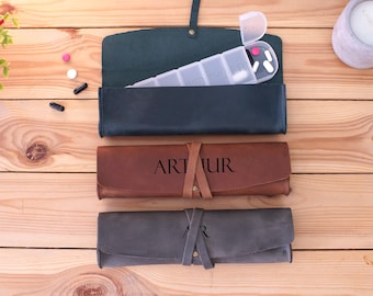 Leather Pill Organizer Case with Name, Personalized Medication Holder, Custom Gift Idea, Compact Pill Wrap for Vitamins, Gift for Her