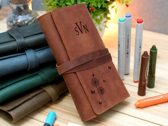 Personalized Leather Pencil Case Custom Pencil Roll Leather 
