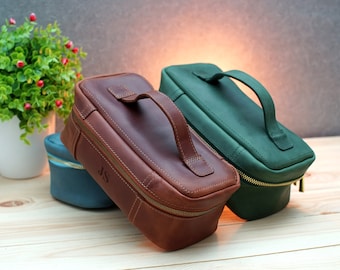 Leather Cosmetic Bag for Women, Personalized Makeup Organizer Bag, Make Up Bag Women, Bridesmaid Gift