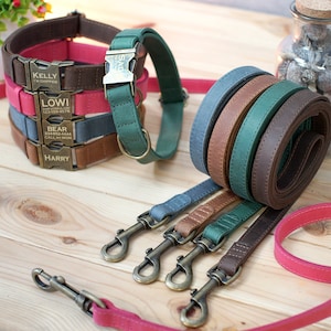 Leather Dog Leash, Personalized Dog Leash 5 Ft, Pet Leash for Dogs Small Medium Large, Dog Leash Pink Green Blue Brown