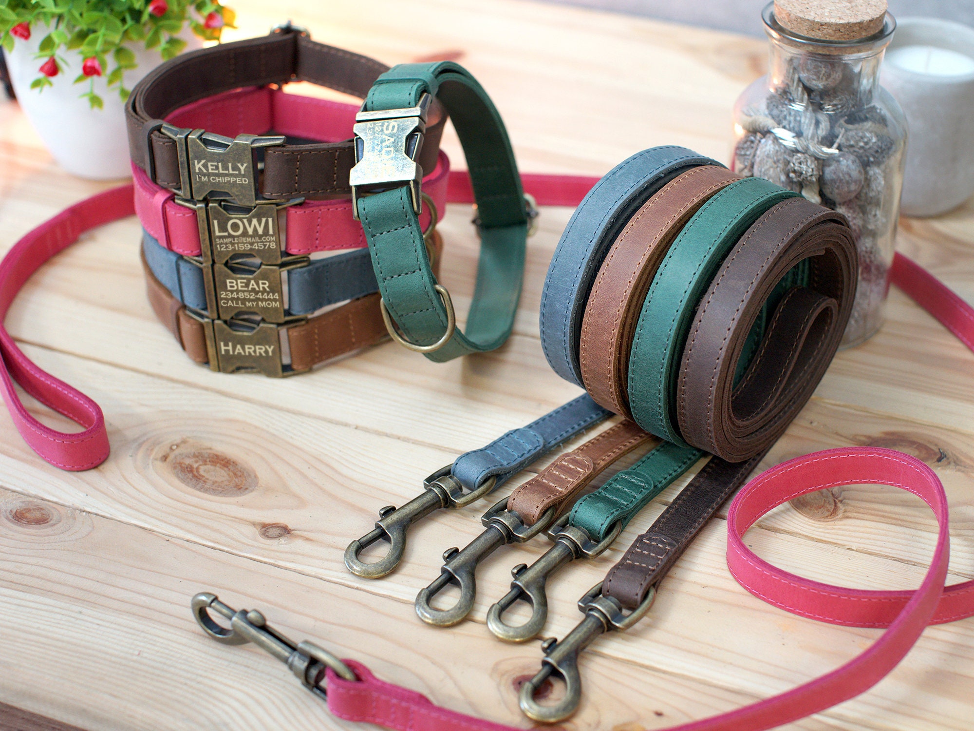 Leather Dog Leash Personalized Dog Leash with Handle Custom Etsy