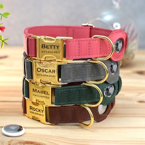 Personalized Leather Dog Collar with AirTag Holder, Engraved AirTag Dog Collar, Pet Collar with Air Tag Holder for Small Medium Large Dogs image 5