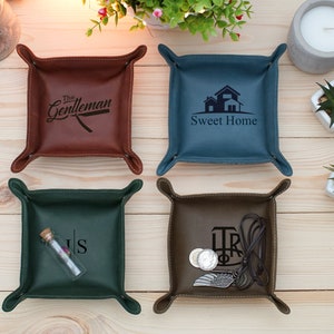 Personalized Leather Tray, Engraved Catch All, Valet Tray Custom, Leather Desk Caddy, Personalized Anniversary Gift