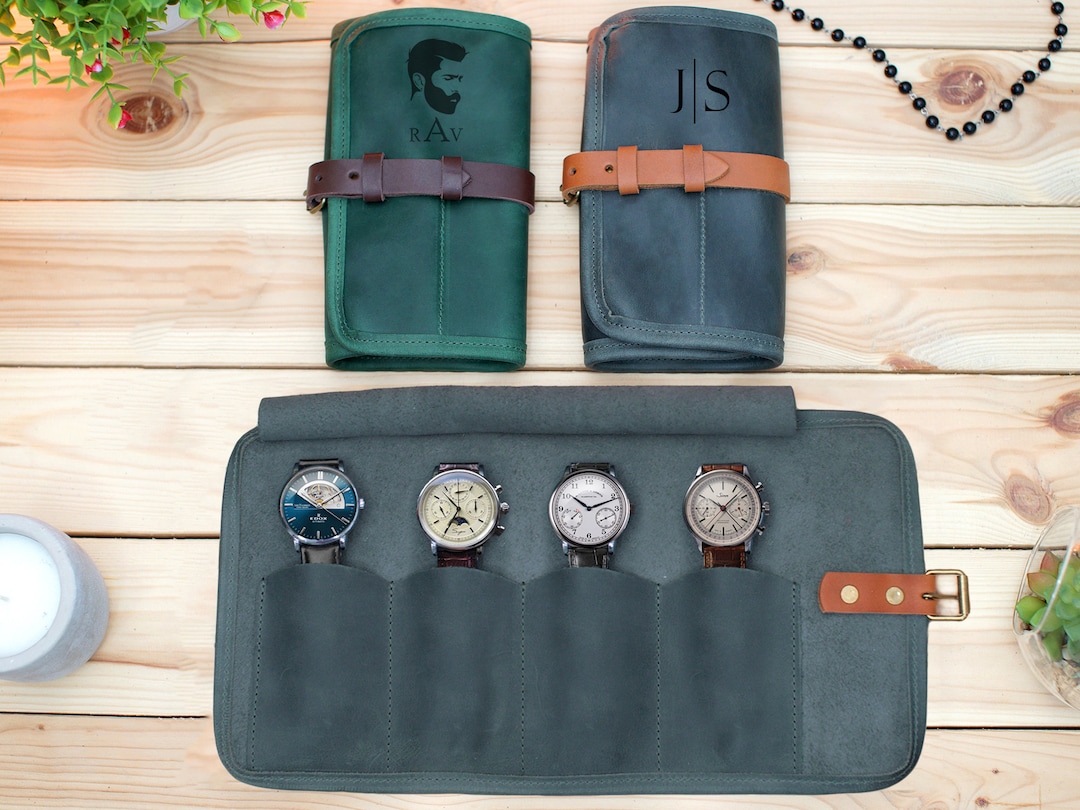 Personalized Travel Watch Roll, Leather Watch Case, Travel Accessories ...
