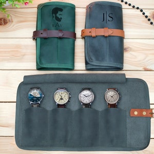 Personalized Travel Watch Roll, Leather Watch Case, Travel Accessories, Watch Jewelry Storage Pouch Organizer, Personalized Gifts for Men