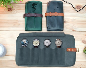 Personalisierte Reiseuhr Rolle, Leder Uhrentasche, Reiseaccessoires, Uhrenschmuck Aufbewahrungsbeutel Organizer, personalisierte Geschenke für Männer