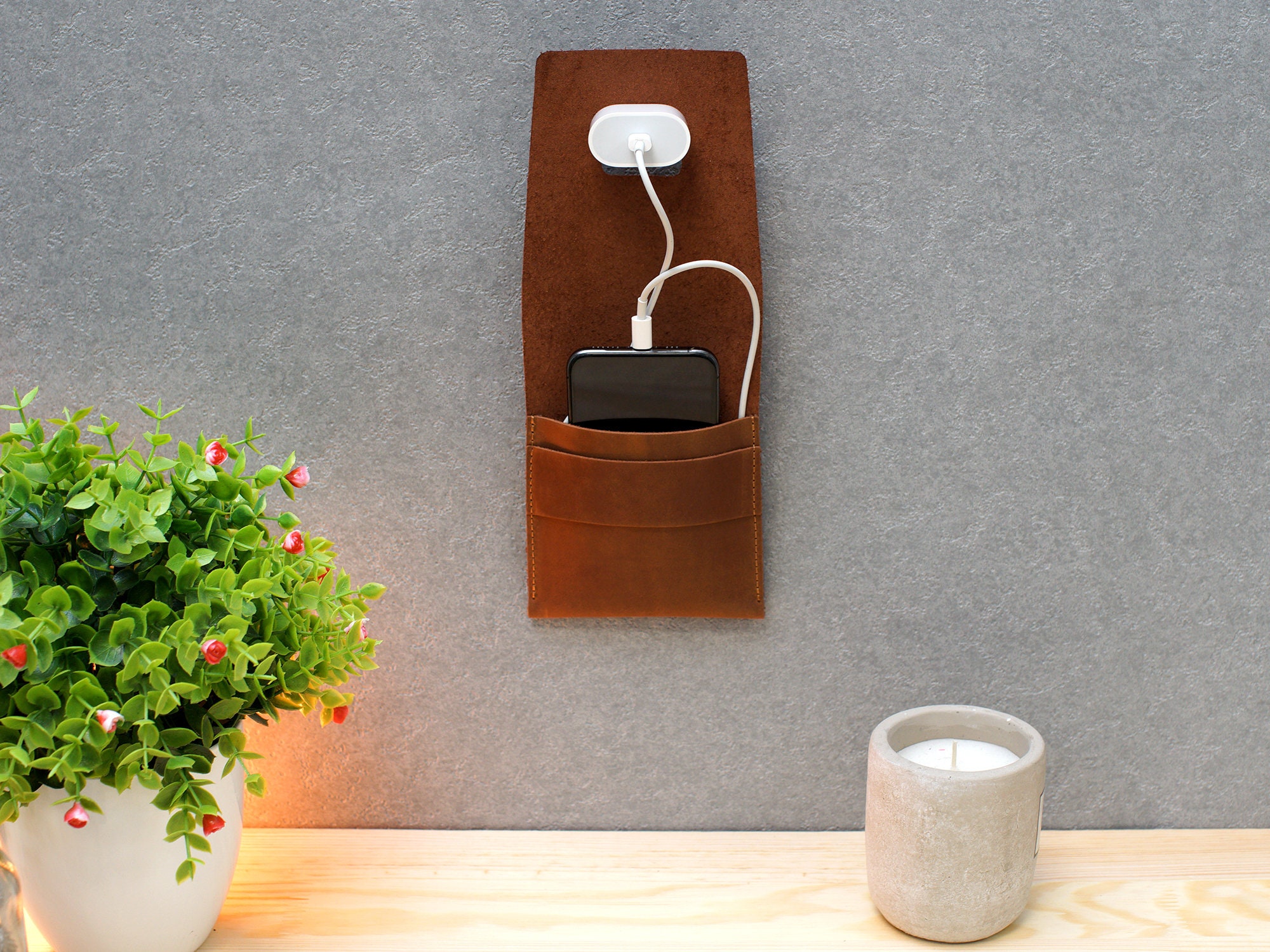 Personalized Wall Charger Holder Leather Charging Dock Iphone Etsy