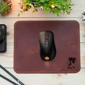 Personalized Leather Mouse Pad, Custom Mouse Mat, Engraved Stiched Leather Pad, Office Desk Mousepad, Birthday Gift