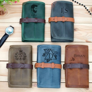 Leather Watch Roll, Personalized Watch Case, Watch Storage for 1-4 Watches, Custom Watch Travel Case, Men Leather Gift