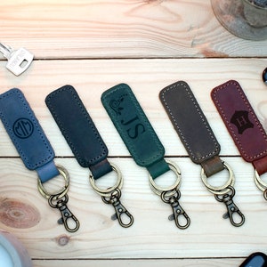 Personalized Leather Keychain, Engraved Key Holder, Custom Key Chain Leather, Keychains for Women and Men, Anniversary Gift