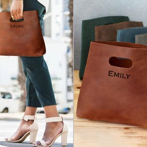 Leather Shopper Bag, Personalized Tote Bag, Custom Gifts for Her, Minimalist Handbag, Small Tote Bag, Travel Bag, Leather Gifts image 2
