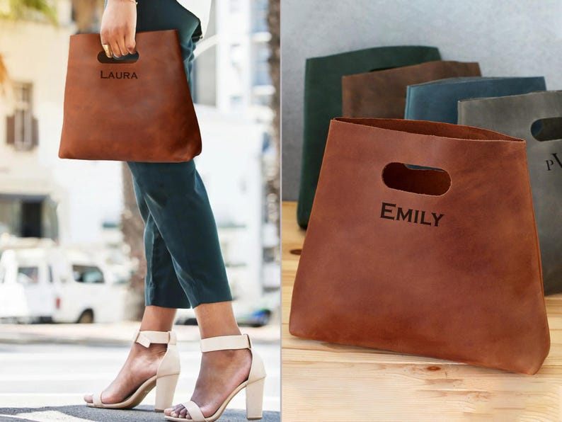 Leather Shopper Bag, Personalized Tote Bag, Custom Gifts for Her, Minimalist Handbag, Small Tote Bag, Travel Bag, Leather Gifts image 2