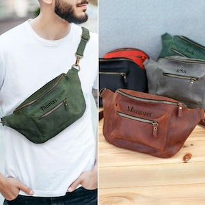 Leder Crossbody Bag & verstellbarer Gurt, Custom Fanny Pack - 6 Vintage Colors, personalisierte Leder Bumbag, große Schultertasche für Herren