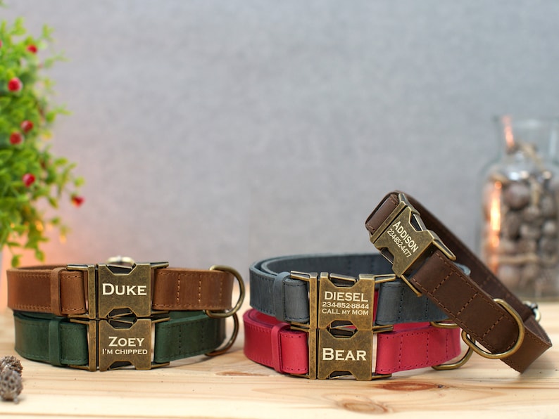 Leather Dog Collar With Metal Buckle Personalized Dog Collar Etsy