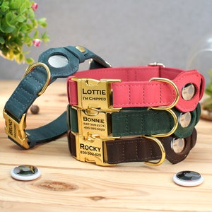 Engraved Leather AirTag Dog Collar, Custom Pet Collars with AirTag Holder, Personalized Dog Collar, GPS Pet Collars, Puppy AirTag Collar image 7