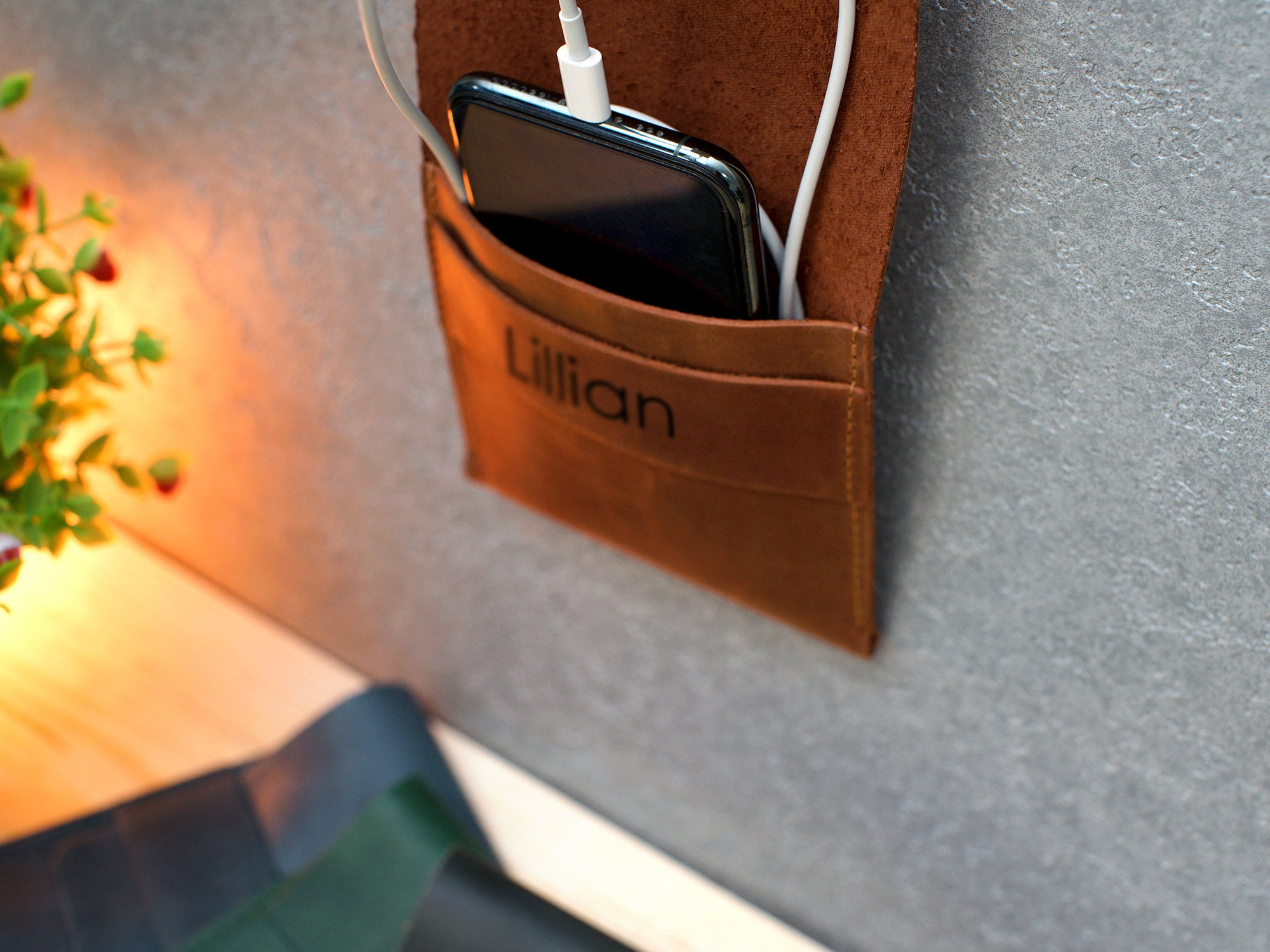 Personalized Wall Charger Holder Leather Charging Dock iPhone Etsy