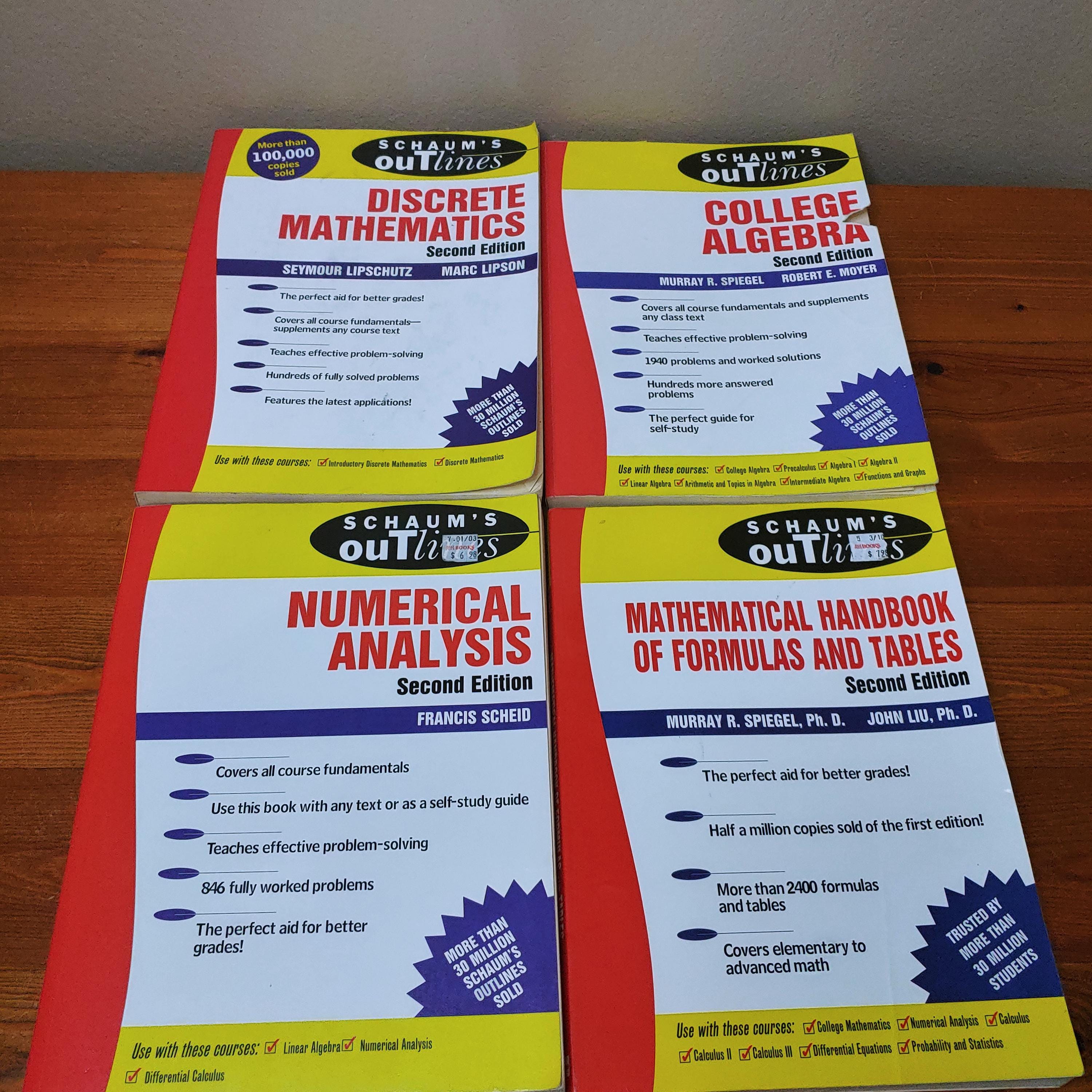 Lot 4 Schaum's Outlines, Numerical Analyses, Mathematical Handbook