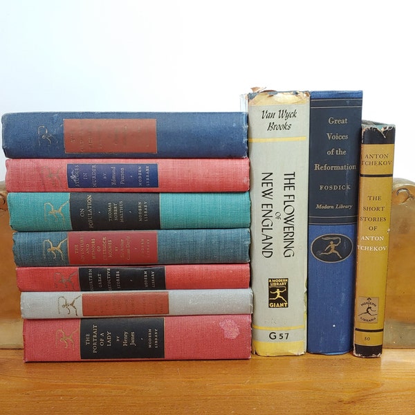 Book Lot of 10 Vintage Modern Library Edition books, Random House, 1920's-1960, Henry James, Arthur Conan Doyle, Tchekov, decorative set