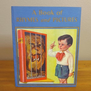 A Book of Rhymes and Pictures 1930 Whitman Publishing, vintage large blue hardcover story book for young children, very good condition