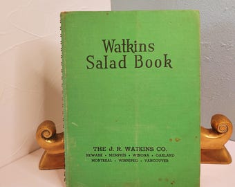 Watkins Salad Book, The J.R. Watkins Co, Elaine Allen, 1946, vintage green spiral cookbook