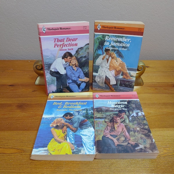 Vintage Harlequin Romance books  lot of 4 paperbacks, authors Way, Thompson, Arthur, York, 1989 editions, Romantic fiction, love stories