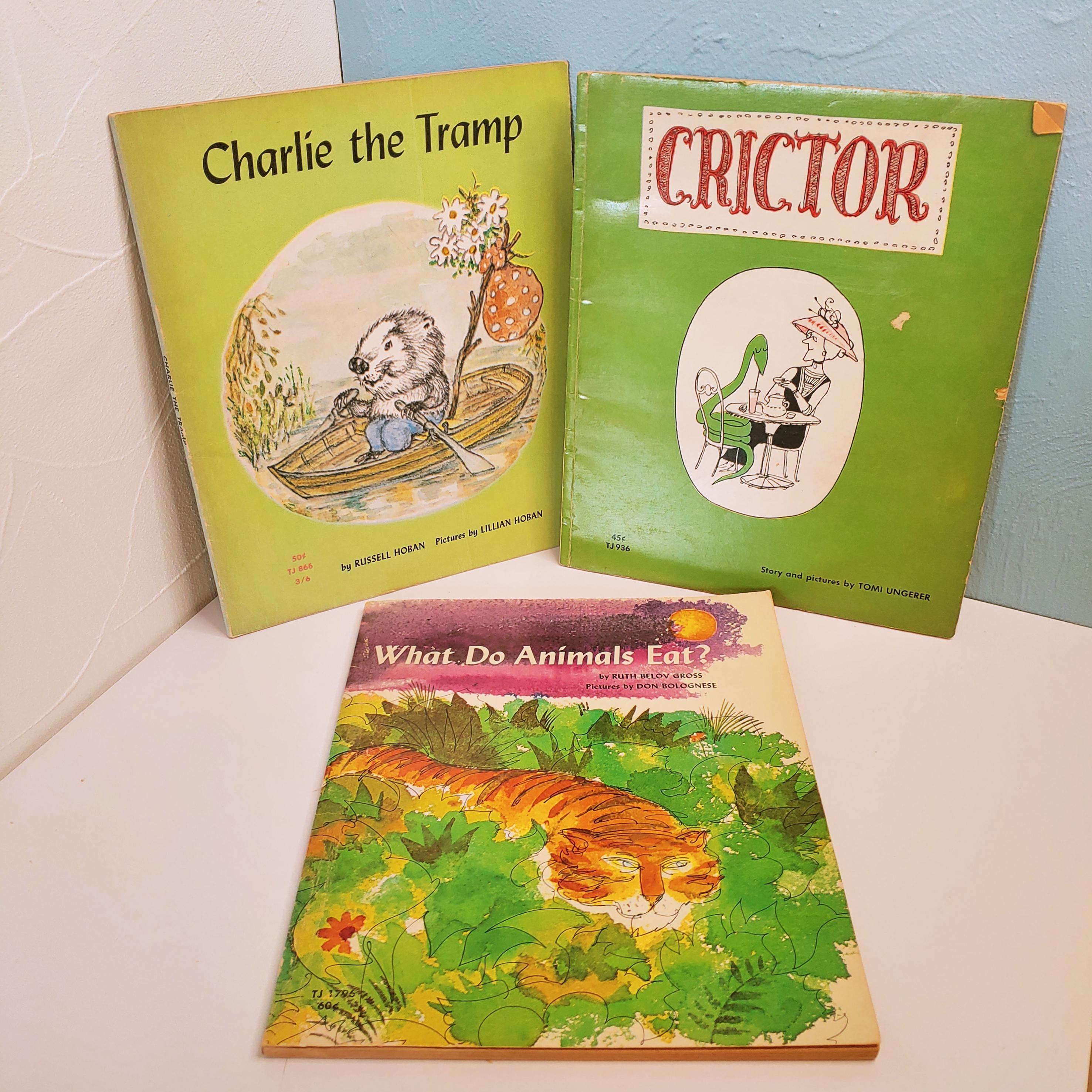 Classic Vintage Scholastic SBS Book Bundle, 3 paperback books, Crictor, Charlie the Tramp, What Do Animals Eat?, 1960's children's stories
