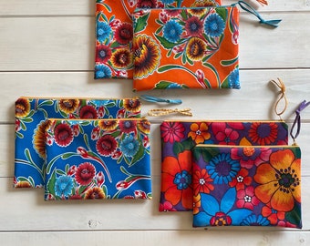 Floral Oilcloth Tech Pouch: Waterproof Tablet Travel Storage