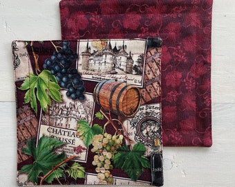 Vineyard Coasters | Quilted Coasters for Wine Lovers | 100% Cotton Set of 4