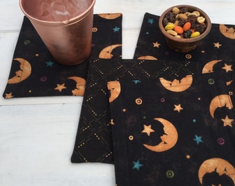 Moon & Stars Coasters | Reusable Cloth Napkin Set of 4 | 100% Cotton