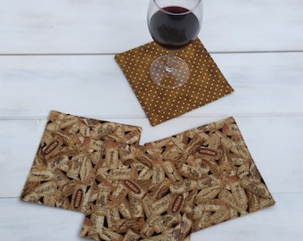 Quilted Coaster | Wine Cork Napkins | Reusable Set of 4 | 100% Cotton