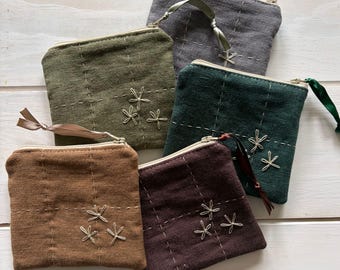 Hand-Quilted Linen Mini Pouch | Reusable Linen Zipper Pouch