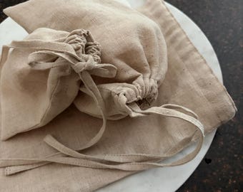 Reusable Linen Drawstring Bags (Set of 3)