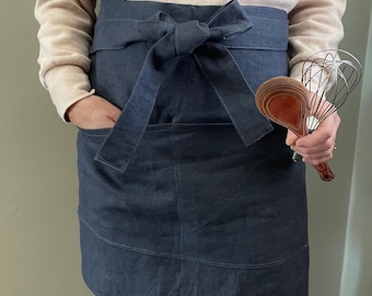 Linen Half Apron | Unisex Apron with Pockets