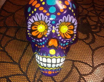 Mexican Calavera, Vibrant Purple Sugar Skull, Sugar Skull Gifts, Day of the Dead, Dia de los Muertos Decor, Sugar Skull Art