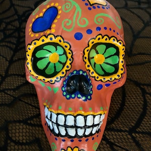 Mexican Calavera, Vibrant Orange Sugar Skull, Sugar Skull Gifts, Floral Day of the Dead, Dia de los Muertos Decor, Sugar Skull Art
