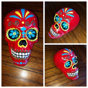 Mexican Calavera, Vibrant Red Sugar Skull, Sugar Skull Gifts, Day of the Dead, Dia de los Muertos Decor, Sugar Skull Art