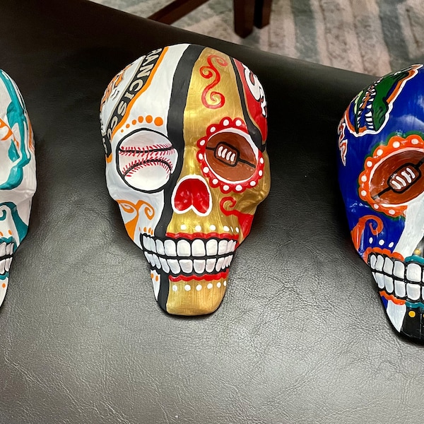 Sports Skull (Multiple), NFL-NBA-MLB, Unique Sports Gift, Day of the Dead, Dia de los Muertos Decor, Sugar Skull Art Sculpture