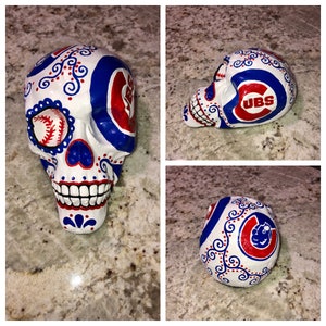 Cachorros de Chicago, regalos de béisbol, regalo para un fanático del béisbol, regalo para él, Día de Muertos, decoración del Día de los Muertos, arte de calaveras de azúcar