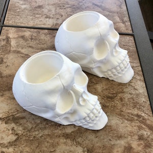 Ready To Paint Plaster Skull Planters, Set of Two, Skull Candleholders (Unfinished), DIY Skull Art