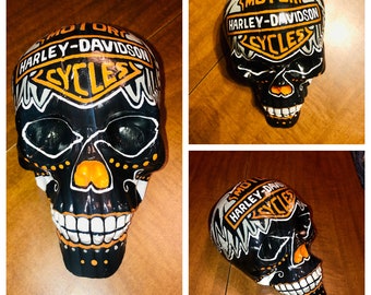 Harley Davidson Motorcycles, Gift for Him, Motorcycle Gifts for Men, Day of the Dead, Dia de los Muertos Decor, Sugar Skull Art