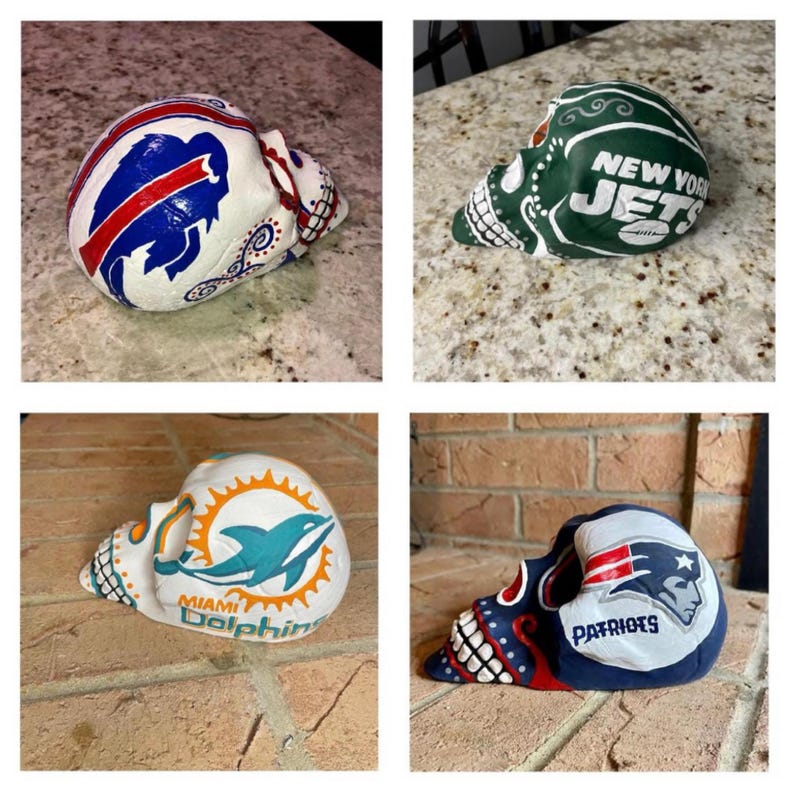 NFL Sugar Skull, Day of the Dead Decor, AFC East Football, Bills, Jets ...