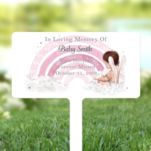 Personalised Grave Marker |Pink Rainbow Cherub Angel | Baby Memorial | Grave Decoration | Remembrance Plaque | Miscarriage Gift | Angel Baby
