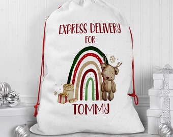 Gepersonaliseerde kerst kerstzak - gepersonaliseerde kerstman zak - teddy cadeau tas- - gepersonaliseerde kerst speelgoed zak - speciale levering