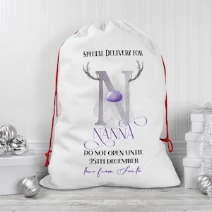 Personalised Initial Reindeer Christmas Sack - Personalised Santa Sack - Xmas Gift Bag - Personalised Christmas Toy Sack - Special Delivery