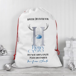 Personalised Initial Reindeer Christmas Sack - Personalised Santa Sack - Xmas Gift Bag - Personalised Christmas Toy Sack - Special Delivery