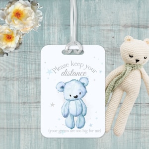 Baby Pram Tags - Blue Teddy Bear - Don&#39;t Touch Pram Tag - Gifts For Babies - New born Baby Gift