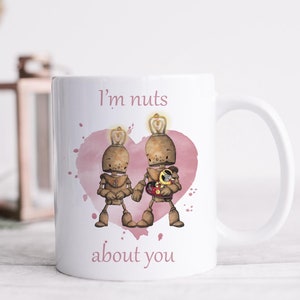 Personalised Valentines Robot Mug | Nuts about you |  Robot Couple Mug | Gift for Lovers |