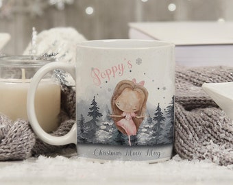 May include: White ceramic mug with a winter scene featuring a girl in a pink dress and the text "Poppy's Christmas Movie Mug".