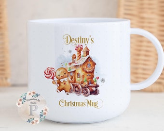 Child's Personalised 6oz Polymer Unbreakable Mug Cup, Custom Gingerbread Mug, Kids Xmas Mug, Child's Small Cup, Initial Hot Chocolate Cup